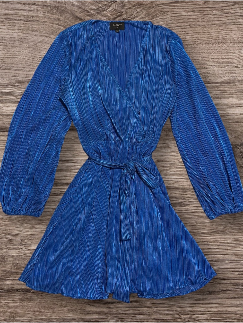 Bardot Electric Blue Pleated Wrap Mini Dress